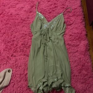 Green Sleeveless Dress with Sequin Details